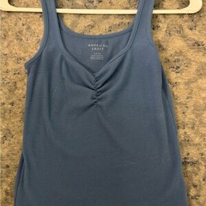 American Eagle Outfitters Blue Ruched Sleeveless Tank Top